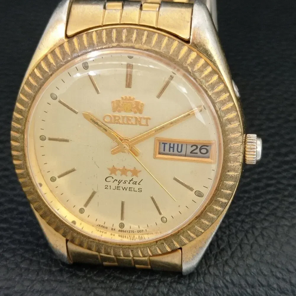 Vintage 1984 Orient Automatic Mens Gold Watch W/daydate & Gold accents